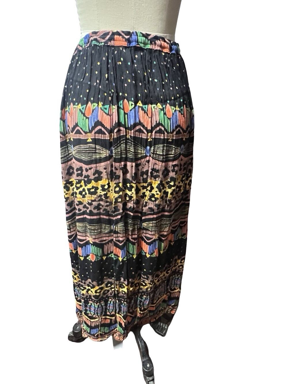 Vtg Lotus Boho Maxi Skirt Pleated Southwestern Crinkle Gauze Bohemian M-XL